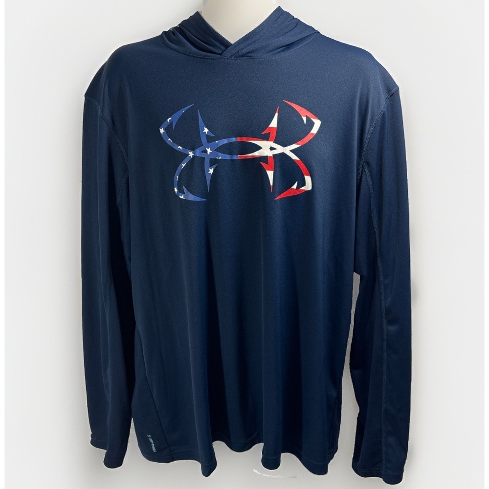 Men's Under Armour ISO-Chill Freedom Graphic Hoodie Navy Blue‎ Size XL FLAW